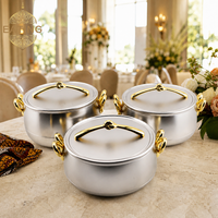 Ensemble de 3 chauffe-plats de buffet dorés effet miroir, 2L, 2,5L, 3L, avec poignées argentées, pour la restauration de mariages et les réceptions de l'Aïd