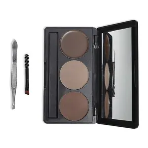 3 colour eye brow powder pressed waterproof long lasting cosmetic eyebrow powder with brush and tweezers kit