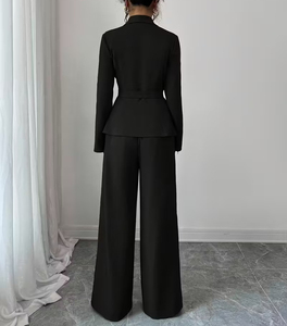 Ensemble Blazer et <span class=keywords><strong>Pantalon</strong></span> Large à Manches Longues Solide Automne Hiver Vêtements de Travail <span class=keywords><strong>Pantalon</strong></span> de Costume Élégant Blazer Femme de Bureau Deux Pièces - Product Image 4