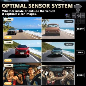 Caméra de tableau de bord 360° pour voiture, <span class=keywords><strong>enregistrement</strong></span> 4K/720P, configuration 3 objectifs, écran tactile TFT, capteur G, vision nocturne, WiFi, garantie 1 an - Product Image 3