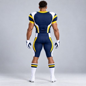 Uniforme de football américain pour hommes, best-seller, bleu marine, jaune, blanc, impression par sublimation, polyester respirant, vêtements de sport, taille adulte - Product Image 6