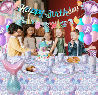 Ensemble de vaisselle jetable pour fête d'anniversaire sirène, assiettes en papier, gobelets, serviettes, nappe, décorations de gâteau, bannières, drapeaux, ballons, fournitures