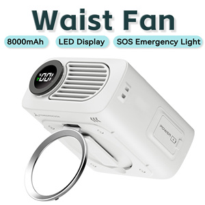 Portable Car Compatible Waist Fan 8000mAh Large Battery Rechargeable Clip LED Display Stepless Speed Control SOS <b>Light</b> - Product Image 1