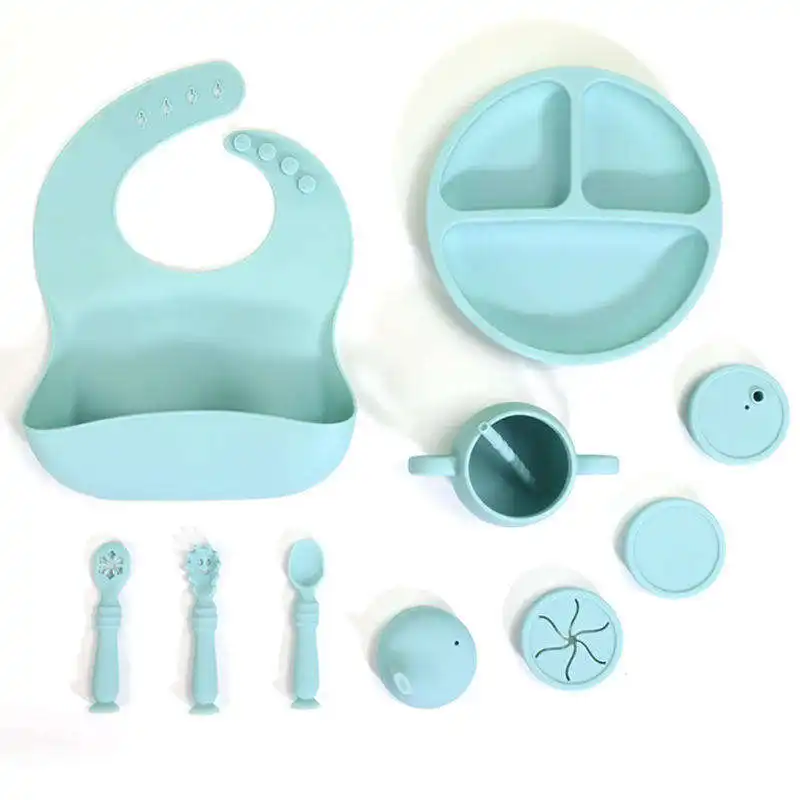Cuillère à bavoirs réutilisable en silicone biologique sans BPA pour bébé Bol en silicone pour l'alimentation de bébé Ensemble de plaques à succion