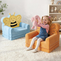 Canapé pliable 2-en-1 pour tout-petits Bee avec design de dessin animé, rembourrage en mousse souple, canapé de jeu pour chambre et salon
