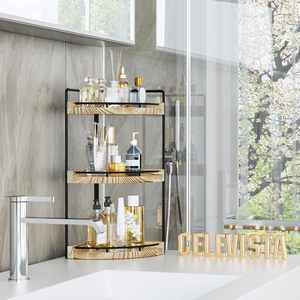 Estante de esquina de madera de tres niveles de 7.7 pulgadas de ancho y 17.5 pulgadas de alto para organización de almacenamiento en encimeras de baño - Product Image 2