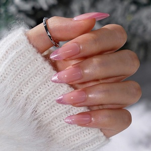 BTArtbox - Juego de Uñas Postizas de Alta Calidad al por Mayor, Uñas de Gel Suave de Almendra Mediana, Color Rosa Ojo de Gato, Uñas Francesas Artificiales a Presión - Product Image 1