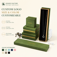 Boîtes à bijoux en papier gaufré vert personnalisées avec bordure dorée pour collier, bague, boucles d'oreilles et bracelet, emballage cadeau