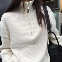 Pull en maille côtelée décontracté pour femme, uni, respirant, à manches longues, coupe ajustée