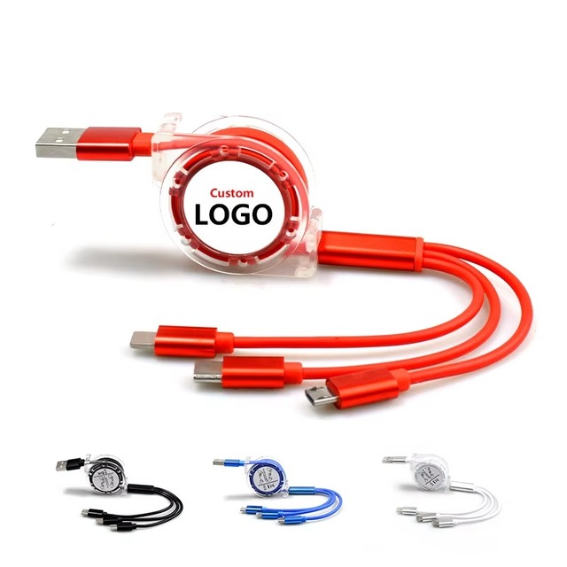 Hot Sale 2.4A Fast Charging 3 in 1 Retractable Data Usb Telescopic Phone Charger Type C Micro USB Retractable Cable