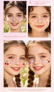Tatuajes Faciales de Corazón de Fresa y Pecas de Margarita, Adhesivos de Maquillaje Facial Florales Lindos e Impermeables para Niños y Adultos - Product Image 2