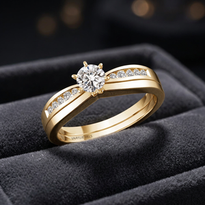 Anillo de compromiso y boda de lujo con diamante solitario cultivado en laboratorio, engaste de rodio con piedras laterales, oro de 10K/14K/18K, plata 925/935 - Product Image 1