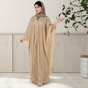 ラマダン<span class=keywords><strong>2025</strong></span>新デザイン月光Oepn Abayaカスタム卸売シマーシルクサテンアバヤヒジャーブ付き - Product Image 4