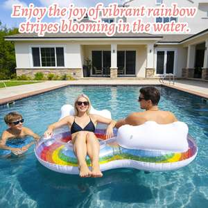 Flotador Inflable de PVC con Doble Orificio y Reposacabezas, Anillo de Natación para Dos Personas, Marca MAKE WAVES, L140xW90cm - Product Image 2