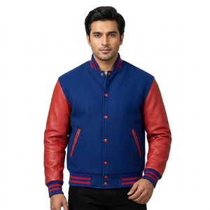 Vestes universitaires de baseball sur mesure OEM, manches en cuir, avec logo brodé personnalisable, pour hommes - Product Image 1