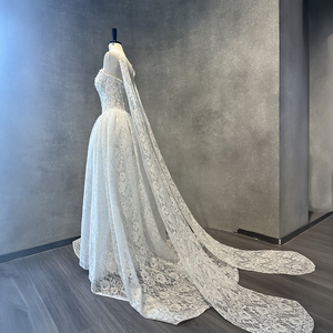 Vestido de Novia Elegante Blanco Nt144 con Capa de Encaje, Corsé sin Tirantes, Apliques Florales de Encaje, Corte en A, Cola Larga Jancember - Product Image 4