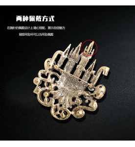 Broches rétro château européen en alliage <span class=keywords><strong>de</strong></span> strass, personnalité, diamant coloré, cristal, corsage, perle - Product Image 5