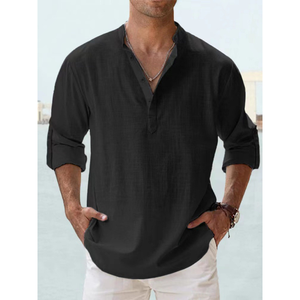 Chemise décontractée pour homme à col carré vintage, double boutonnage, 100 % lin, respirante, séchage rapide, écologique, anti-rétrécissement, pour l'été - Product Image 2