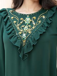 Vestido de noche de lujo para mujer, mangas acampanadas, <span class=keywords><strong>lentejuelas</strong></span> con cuentas, vestido largo modesto, informal, bordado, cintura suelta para mujeres árabes - Product Image 6