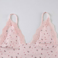Ensemble de vêtements de nuit personnalisé OEM, ensemble de pyjama 2 pièces pour femmes, haut de pyjama à bretelles en dentelle à imprimé floral, short, pour soirée pyjama