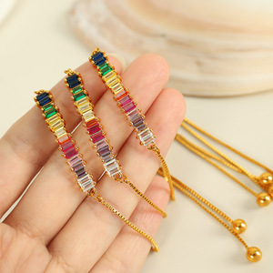 Pulsera de Zirconia Arcoíris Dorada con Cristales Coloridos, Joyería Unisex para Uso Diario, Engaste de Canal, Pulsera de Acero de Titanio - Product Image 1