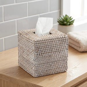Caja de pañuelos cuadrada de ratán tejido, cesta de almacenamiento ecológica, decoración rústica para el hogar - Product Image 4