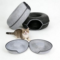 Maison pour chat en feutre de haute qualité, multifonctionnelle, portable, en forme de beignet, tunnel intérieur pour chat, jouets de jeu, facile à nettoyer