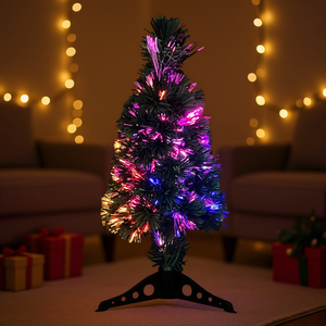 Sapin de Noël artificiel en fibre optique mince de 2 pieds avec support, lumières LED multicolores, décoration intérieure - Product Image 2