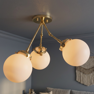 Three <b>Globe</b> <b>Light</b> Brass Ceiling Flush Mount Sputnik Chandelier Pendant <b>Light</b> Lighting Home and Living Room Decor - Product Image 1