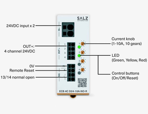 เบรกเกอร์วงจรอิเล็กทรอนิกส์ 4 ช่อง 10A 24V DC, ราง DIN, ไม่มีเอาต์พุตรีเลย์ - Product Image 4