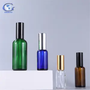 Mini 5Ml Tot 100Ml Glazen Parfumflesjes Zwart Blauw Amber Spuitfles Met Zuur Etsoppervlak Voor Cosmetica En Oliën