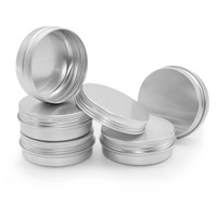 Boîtes cosmétiques rondes en aluminium argenté avec couvercle à vis, contenances variées (5g, 10g, 20g, 30g, 50g, 60g, 80g, 100g, 120g, 150g, 200g, 250g, 400g)