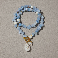 Collier en perles de pierres naturelles d'aigue-marine, plaqué or 18 carats, fermoir à bascule étanche, breloque goutte d'eau en oxyde de zirconium, bijoux d'été