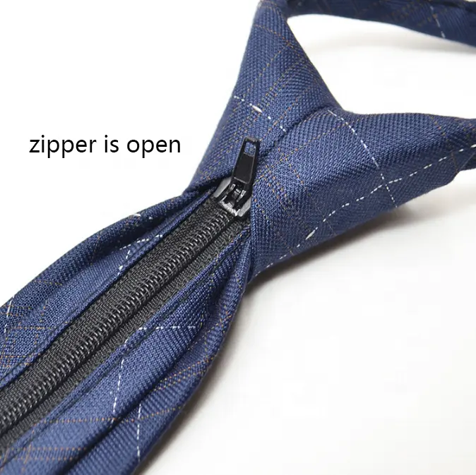 Prêt à expédier Mens Zipper Ties Fashion Plaid High Quality Zipper Necktie