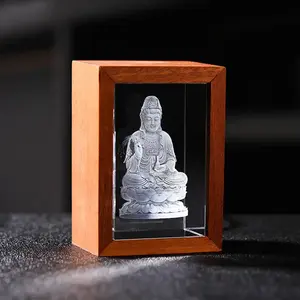 Atacado K9 em branco 3d cristal cubo personalizado Laser Gravado 3d foto cristal cubo Com Luz Led madeira Base