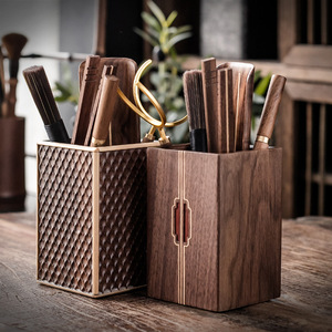 Juego de Té de Madera de Nogal para Seis Personas, Utensilios de Té Kung Fu, Forma Cuadrada, Asas Doradas, Herramientas para Preparar Té de la Tarde - Product Image 1