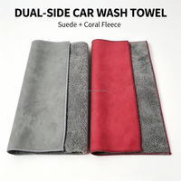 Serviette de séchage de voiture en microfibre double face, en suède et polaire corail, sans peluches, anti-rayures, pour le nettoyage et le detailing automobile