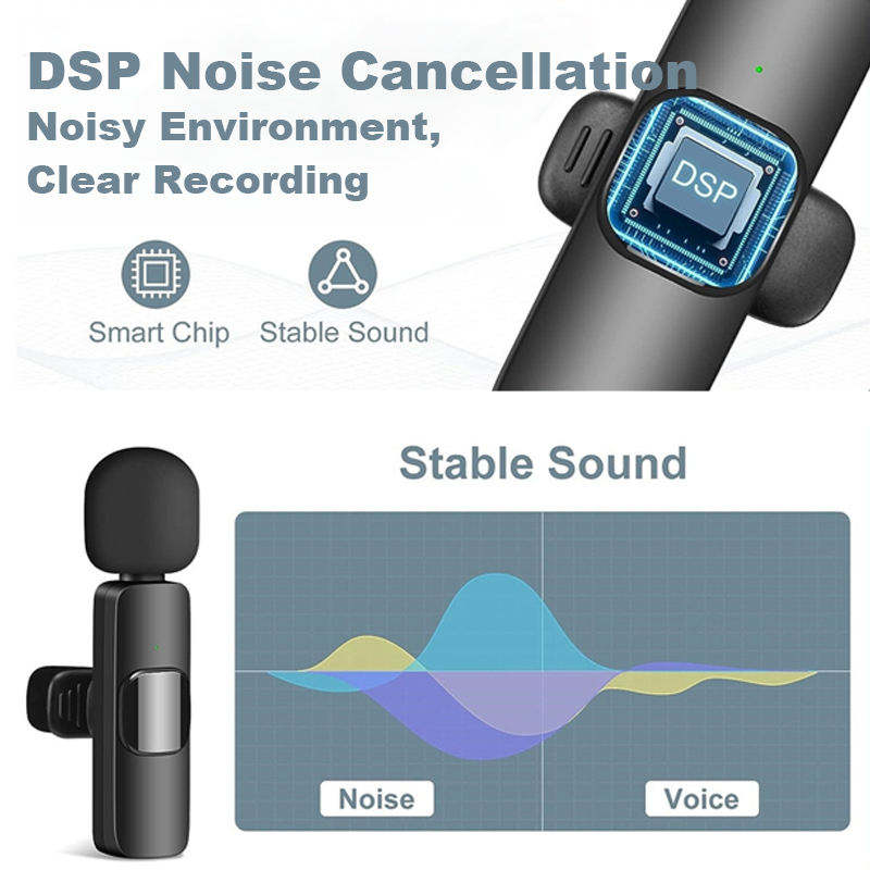 Video Light-weight Portable Recording Noise Cancelling Mini Mic Wireless Lapel Microphone for YouTube Interview Livestream