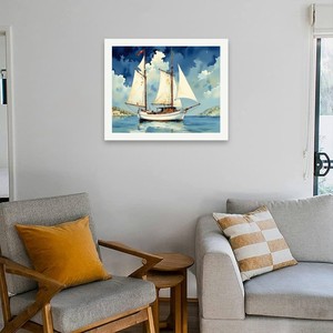 Kit de peinture par numéros de paysage marin pour adultes-Navires jumeaux DIY naviguant <span class=keywords><strong>seul</strong></span> sur la <span class=keywords><strong>mer</strong></span> 16x20 pouces, cadeaux d'art sans cadre - Product Image 4