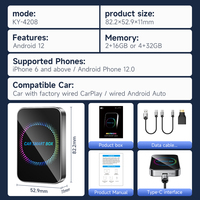 Boîte AI CarPlay sans fil Android 11 avec Type-C/USB pour iPhone, prise en charge de CarPlay et Android Auto, personnalisable