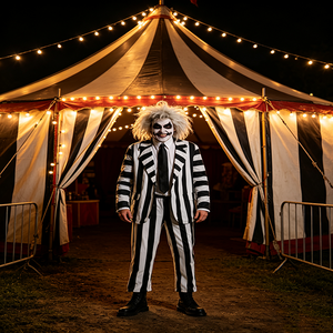 Disfraz de <span class=keywords><strong>Beetlejuice</strong></span> para Hombre, Conjunto de Traje con Rayas Blancas y Negras, Disfraz de Halloween - Product Image 3