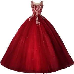 Floral Lace Ball Party Prom Women's Lace Wedding Dresses For Bride Sleeveless Bridal Gown Red Wedding Dress