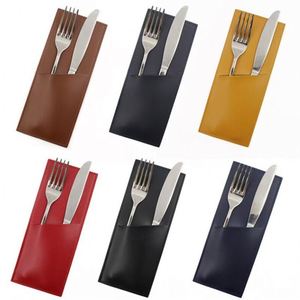 Stocked PU Leather Cutlery Sleeve Elegant Utensil Holders Pouch Bags <b>Portable</b> Knife and Fork Silverware Sleeves for Cafe <b>Bar</b> - Product Image 1
