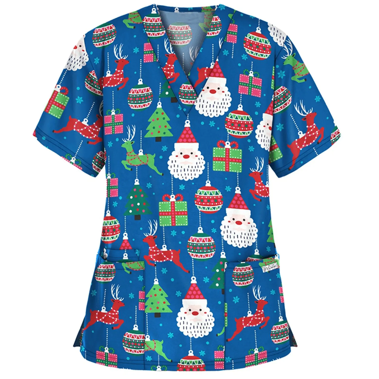 V Neck Uniform Christmas Digital Printing Shirts Nursing Printed Nurses Short Sleeve Top Scrubs