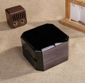 Reloj Rectangular de Cuero PU Negro Brillante de Alta Calidad, Regalo de Lujo, Caja de Madera Reciclable Ecológica de Doble Puerta Personalizada de la Marca DS - Product Image 4