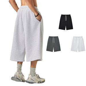 Celana Olahraga Fleece Campuran Katun Poliester 350gsm untuk Pria Wanita Tujuh Perempat Celana Polos Kustom dengan Tali - Product Image 1