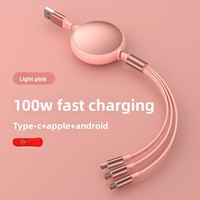 Câble de charge rétractable 3-en-1 Type-C 100W Super Rapide pour téléphones mobiles Android, câble de données 6A, garantie 12 mois