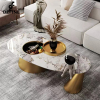 Table basse en marbre de conception italienne la plus récente, forme ovale, mobilier moderne pour salon, base en acier inoxydable brossé, imperméable, facile d'entretien