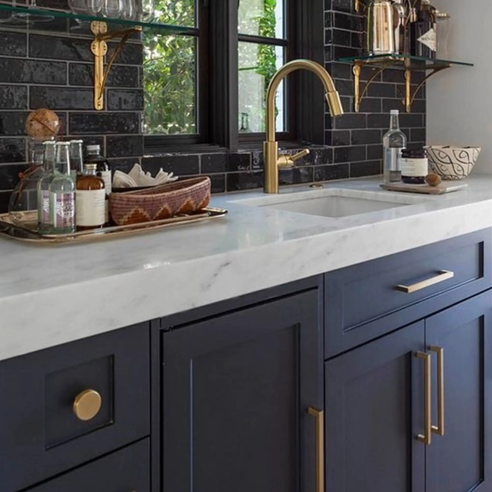 French country kitchen with navy blue color for apartment home interior design cabinetry