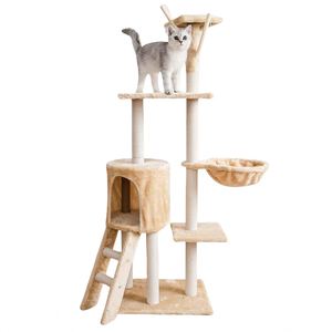 Manufacturer Wholesale Grey Beige Sisal Short <b>Plush</b> <b>Cat</b> Tree Condo - Product Image 2